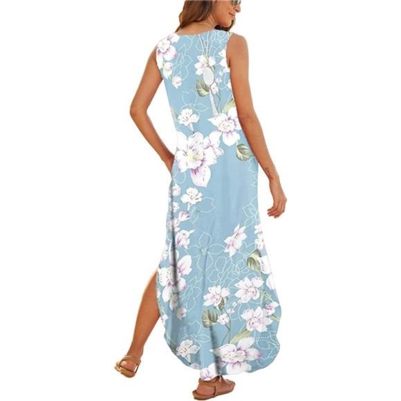 Women's Casual Summer Sleeveless Dress Loose Split Maxi Dresses with Pockets - Picture 2 of 3
